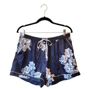 Le Rose Stories Women's Navy Blue Floral Satin Pajama Shorts Size L